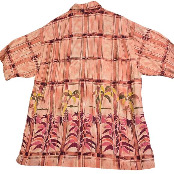 Tommy Bahama Hawaiian Silk Button Shirt Men's Large Orange Floral Tropical Palm - Picture 8 of 8